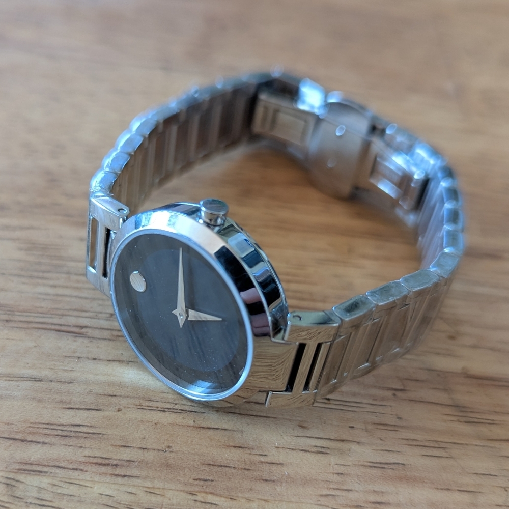 NWOT - Women's Movado Modern Classic Black Dial Stainless Steel Watch
